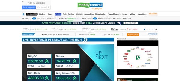 Moneycontrol website screen-shot
